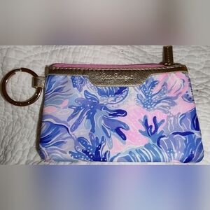 Lilly Pulitzer ID Holder Keychain Wallet Shade Seekers Pink And Blue Tropical
